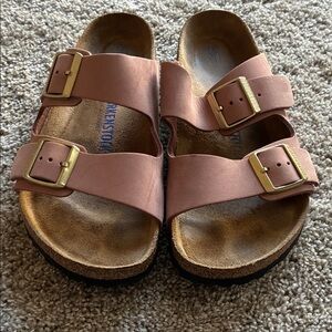 Birkenstock Arizona Double-Buckle Sandal - Mauve Pink with Gold Buckles